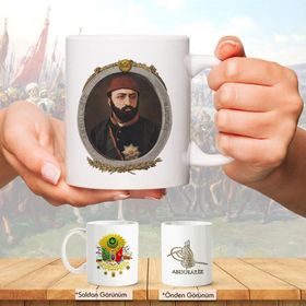 Osmanlı Padişahları Serisi - Abdulaziz - Fotoğrafı ve Tuğrası - Arma - Renkli Baskılı Kupa Bardak