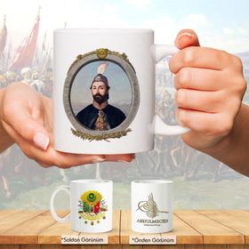 Osmanlı Padişahları Serisi - Abdulmecid - Fotoğrafı ve Tuğrası - Arma - Renkli Baskılı Kupa Bardak