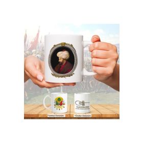 Osmanlı Padişahları Serisi - Fatih Sultan Mehmet - Fotoğrafı ve Tuğrası - Arma - Baskılı Kupa Bardak