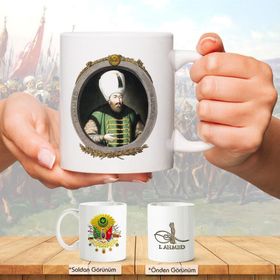 Osmanlı Padişahları Serisi - I. Ahmed - Fotoğrafı ve Tuğrası - Arma - Renkli Baskılı Kupa Bardak