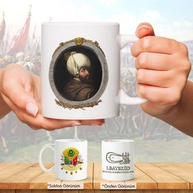 Osmanlı Padişahları Serisi - I.bayezid Fotoğrafı ve Tuğrası - Arma - Renkli Baskılı Kupa Bardak