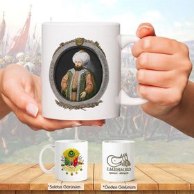 Osmanlı Padişahları Serisi - I.mehmed Fotoğrafı ve Tuğrası - Arma - Renkli Baskılı Kupa Bardak