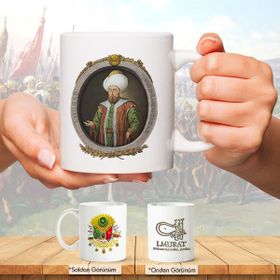 Osmanlı Padişahları Serisi - I.murat Fotoğrafı ve Tuğrası - Arma - Renkli Baskılı Kupa Bardak