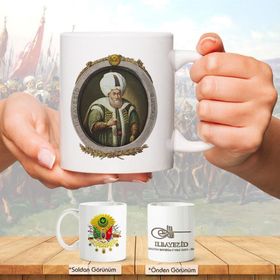 Osmanlı Padişahları Serisi - Iı. Bayezid - Fotoğrafı ve Tuğrası - Arma - Renkli Baskılı Kupa Bardak