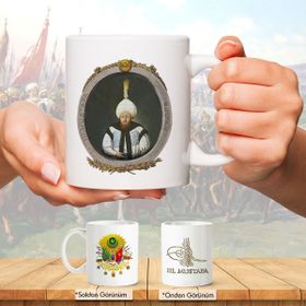 Osmanlı Padişahları Serisi - Iıı. Mustafa - Fotoğrafı ve Tuğrası - Arma - Renkli Baskılı Kupa Bardak