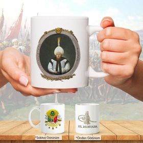 Osmanlı Padişahları Serisi - Iıı. Mustafa - Fotoğrafı ve Tuğrası - Arma - Renkli Baskılı Kupa Bardak