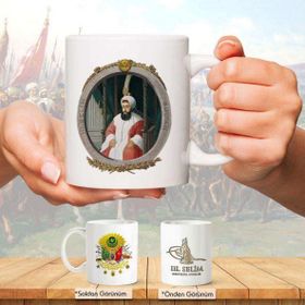 Osmanlı Padişahları Serisi - Iıı. Selim - Fotoğrafı ve Tuğrası - Arma - Renkli Baskılı Kupa Bardak