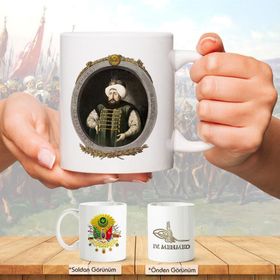 Osmanlı Padişahları Serisi - Iv. Mehmed - Fotoğrafı ve Tuğrası - Arma - Renkli Baskılı Kupa Bardak