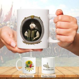 Osmanlı Padişahları Serisi - Iv. Mehmed - Fotoğrafı ve Tuğrası - Arma - Renkli Baskılı Kupa Bardak