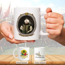 Osmanlı Padişahları Serisi - Iv. Mehmed - Fotoğrafı ve Tuğrası - Arma - Renkli Baskılı Kupa Bardak