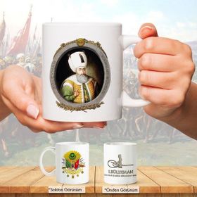 Osmanlı Padişahları Serisi - Kanuni Sultan Süleyman - Fotoğrafı ve Tuğrası - Arma - Kupa Bardak