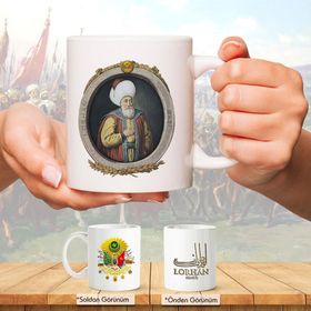 Osmanlı Padişahları Serisi - Orhan Gazi Fotoğrafı ve Tuğrası - Arma - Renkli Baskılı Kupa Bardak