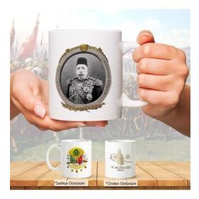 Osmanlı Padişahları Serisi - V. Mehmed - Fotoğrafı ve Tuğrası - Arma - Renkli Baskılı Kupa Bardak