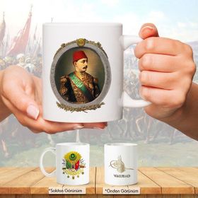 Osmanlı Padişahları Serisi - V.murad - Fotoğrafı ve Tuğrası - Arma - Renkli Baskılı Kupa Bardak