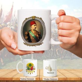 Osmanlı Padişahları Serisi - V.murad - Fotoğrafı ve Tuğrası - Arma - Renkli Baskılı Kupa Bardak