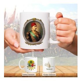 Osmanlı Padişahları Serisi - V.murad - Fotoğrafı ve Tuğrası - Arma - Renkli Baskılı Kupa Bardak