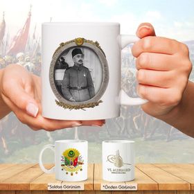 Osmanlı Padişahları Serisi - Vı. Mehmed - Fotoğrafı ve Tuğrası - Arma - Renkli Baskılı Kupa Bardak