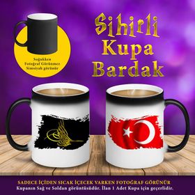 Osmanlı Tuğrası ve Türk Bayraklı Sihirli Hediyelik 5 Kupa Bardak