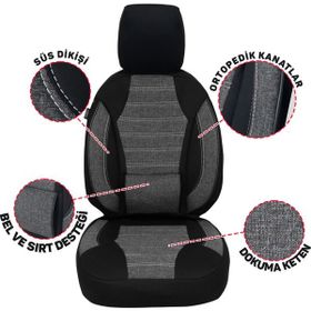 Oto Pandami Lexus Ux Uyumlu Ortopedik Keten 1+1 Set Füme Siyah Koltuk Kılıfı