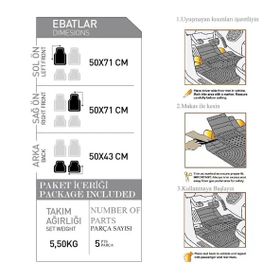 OtoLine Ford Connect 2002-2015 Kauçuk Siyah Oto Paspas Seti