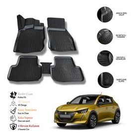 OtoLine Peugeot 208 2020 Sonrası 3D Gri Siyah Havuzlu Paspas