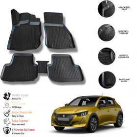 OtoLine Peugeot 208 2020 Sonrası 3D Gri Siyah Havuzlu Paspas