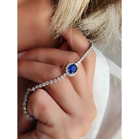 Oval Lacivert Zirkon Taşlı Su Yolu Bileklik