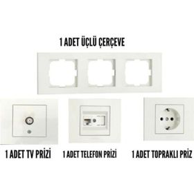 Ovivo Grano Beyaz Renk Çerçeve Dahil Uydu + Topraklı + Telefon Prizi Seti