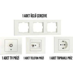 Ovivo Grano Beyaz Renk Çerçeve Dahil Uydu + Topraklı + Telefon Prizi Seti