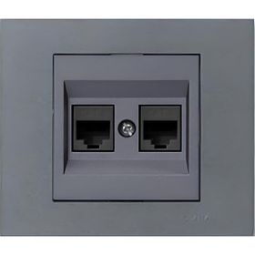 Ovivo Grano Metalik Cat6 RJ45 Çift Jaklı Füme Çerçeve Data Prizi