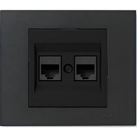 Ovivo Grano Metalik Cat6 RJ45 Çift Jaklı Siyah Çerçeve Data Prizi