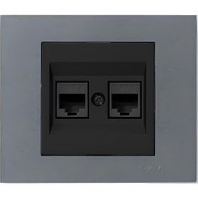 Ovivo Grano Metalik Cat6 RJ45 Çift Jaklı Siyah Füme Çerçeve Data Prizi