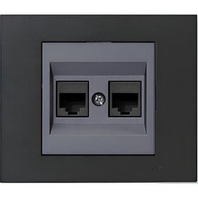 Ovivo Grano Metalik Cat6 RJ45 Çift Jaklı Siyah Füme Çerçeve Data Prizi
