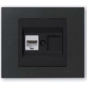 Ovivo Grano Siyah Çerçeve + Siyah Metalik Cat6 RJ45 Prizi