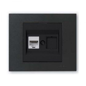 Ovivo Grano Siyah Çerçeve + Siyah Metalik Cat6 RJ45 Prizi