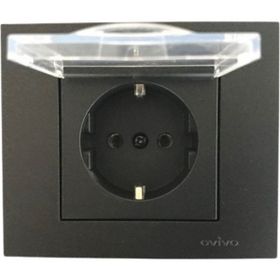 Ovivo Metalik Siyah Çocuk Korumalı Çerçevesiz Kapaklı Topraklı Priz