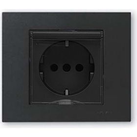 Ovivo Metalik Siyah Çocuk Korumalı Çerçevesiz Kapaklı Topraklı Priz