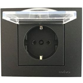 Ovivo Metalik Siyah Çocuk Korumalı Çerçevesiz Kapaklı Topraklı Priz