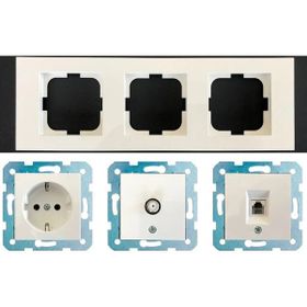 Ovivo Mina Beyaz Renk Topraklı Priz + Uydu Prizi + Telefon Prizi ve Üçlü Çerçeve Seti