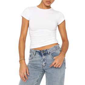 OYIGELZ Crop Tops Y2K Beyaz-T1 Kısa Kollu Kadın T-shirt
