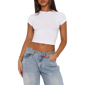 OYIGELZ Crop Tops Y2K Beyaz-X1 Kısa Kollu Kadın T-shirt