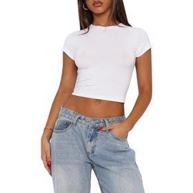 OYIGELZ Crop Tops Y2K Beyaz-X1 Kısa Kollu Kadın T-shirt