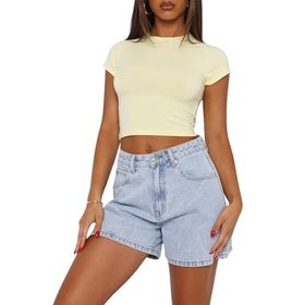 OYIGELZ Crop Tops Y2K Kayısı-X1 Kısa Kollu Kadın T-shirt