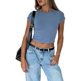 OYIGELZ Crop Tops Y2K Sis Mavi-X1 Kısa Kollu Kadın T-shirt