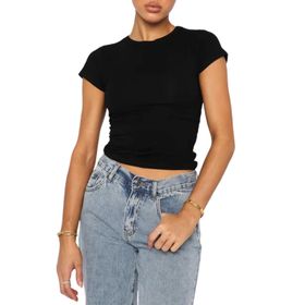 OYIGELZ Crop Tops Y2K Siyah-T1 Kısa Kollu Kadın T-shirt