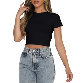 OYIGELZ Crop Tops Y2K Siyah-U1 Kısa Kollu Kadın T-shirt