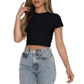 OYIGELZ Crop Tops Y2K Siyah-U1 Kısa Kollu Kadın T-shirt