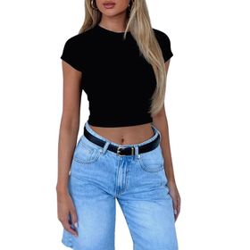OYIGELZ Crop Tops Y2K Siyah-X1 Kısa Kollu Kadın T-shirt
