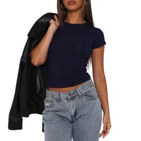 OYIGELZ Crop Tops Y2K Tibet Mavisi-T1 Kısa Kollu Kadın T-shirt