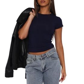 OYIGELZ Crop Tops Y2K Tibet Mavisi-T1 Kısa Kollu Kadın T-shirt